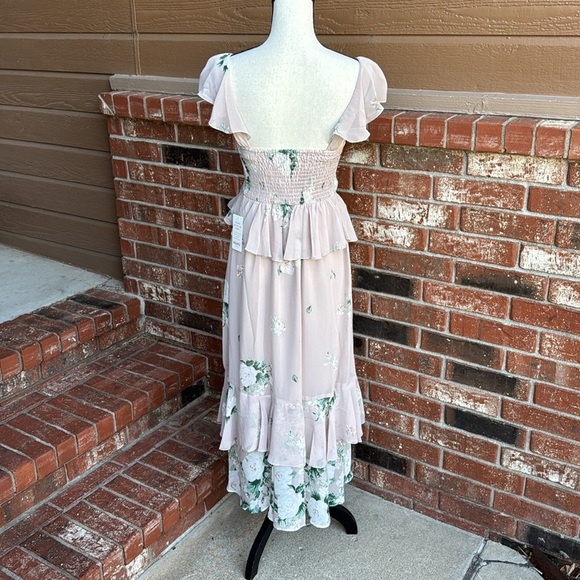 Show Me Your MuMu Reese Ruffle Chiffon Midi Dress Beige Floral Size Extra Small - Picture 5 of 10